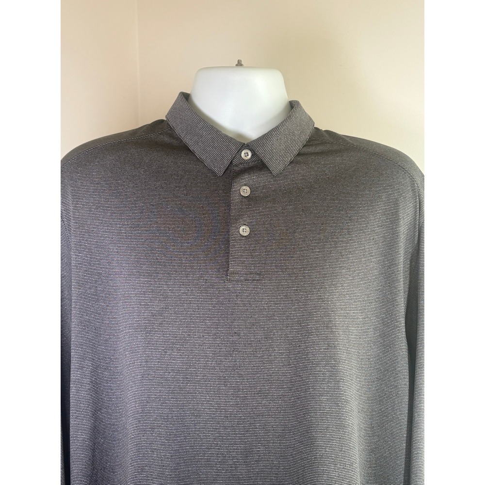 Pro Tour Mens Coolplay Long Sleeve Polo Shirt Gray White Micro Stripe Large